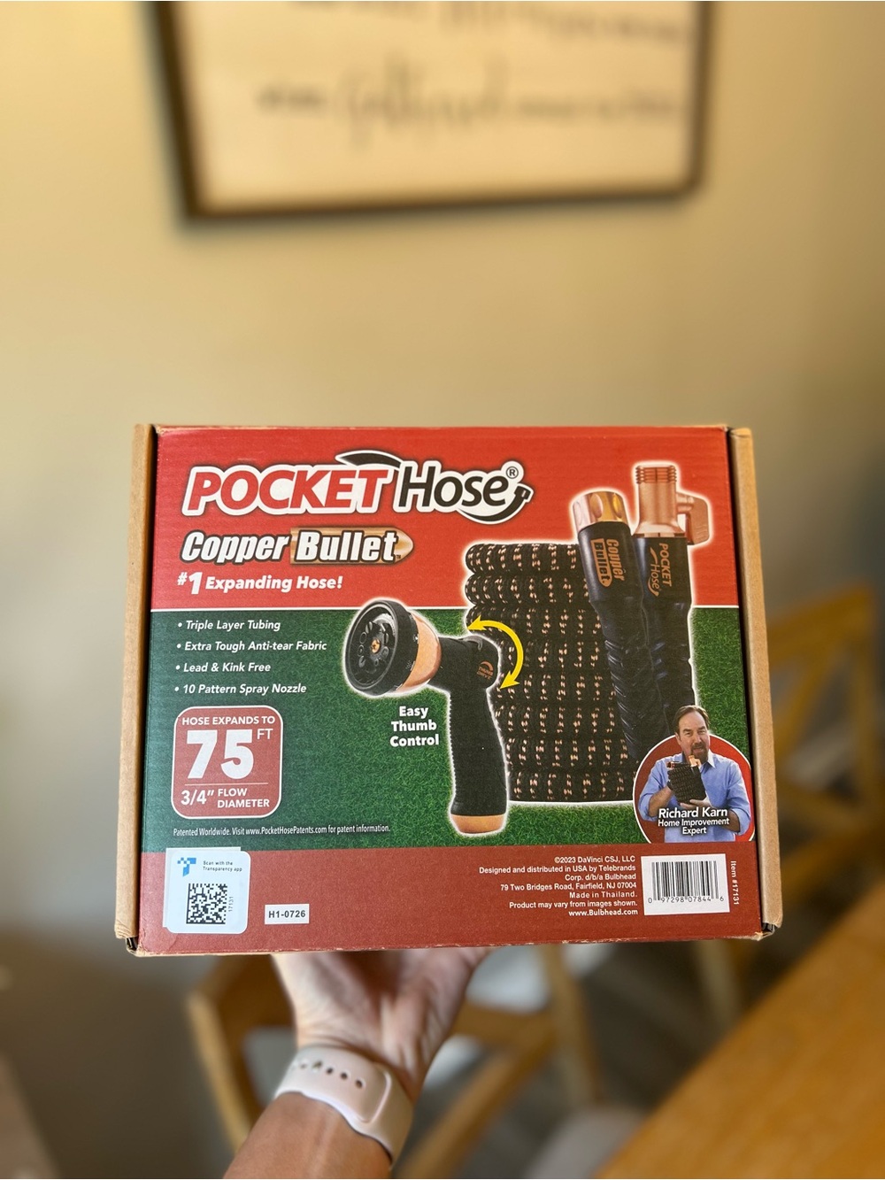 Pocket Hose 75FT Copper Bullet Expandable Garden Hose w/10 Pattern Spray Nozzle